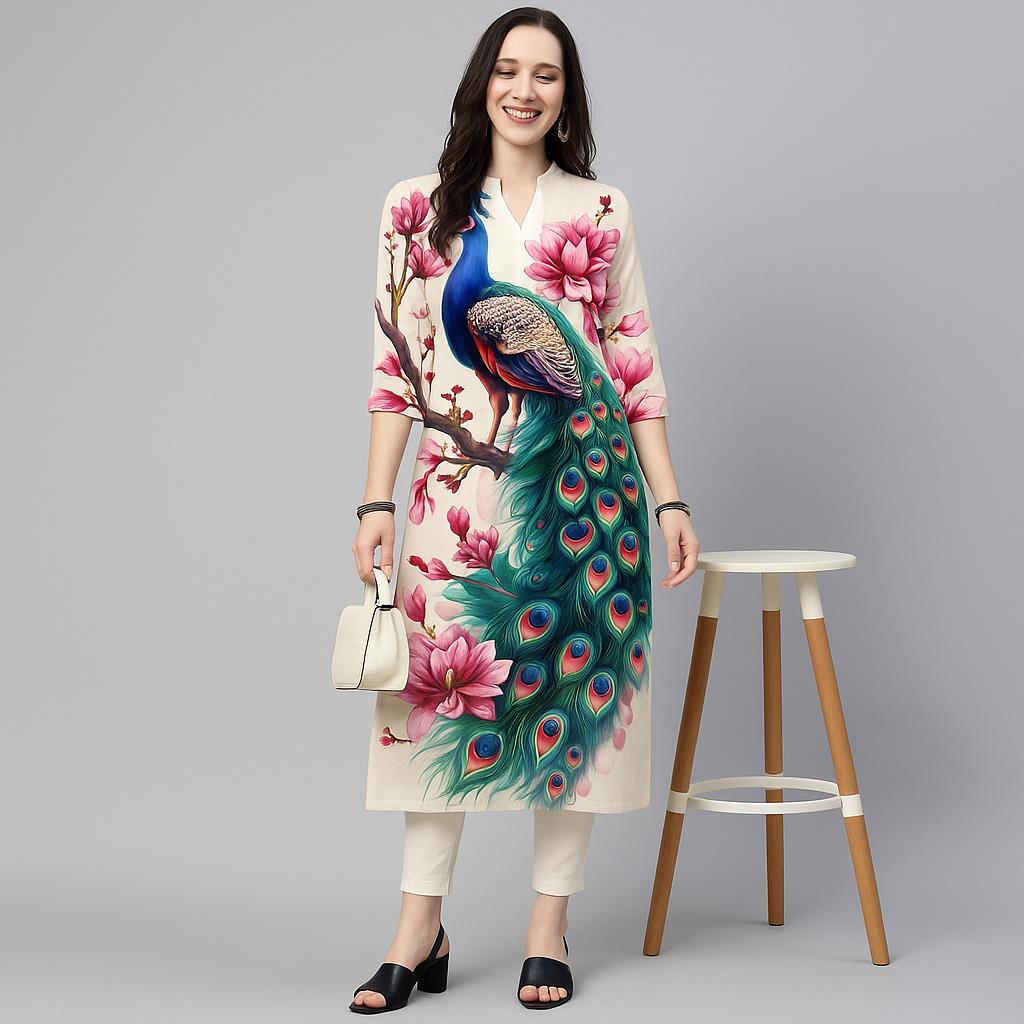 Ethnic Fashion Kurtis - Pavone Kurt da donna Abito moda