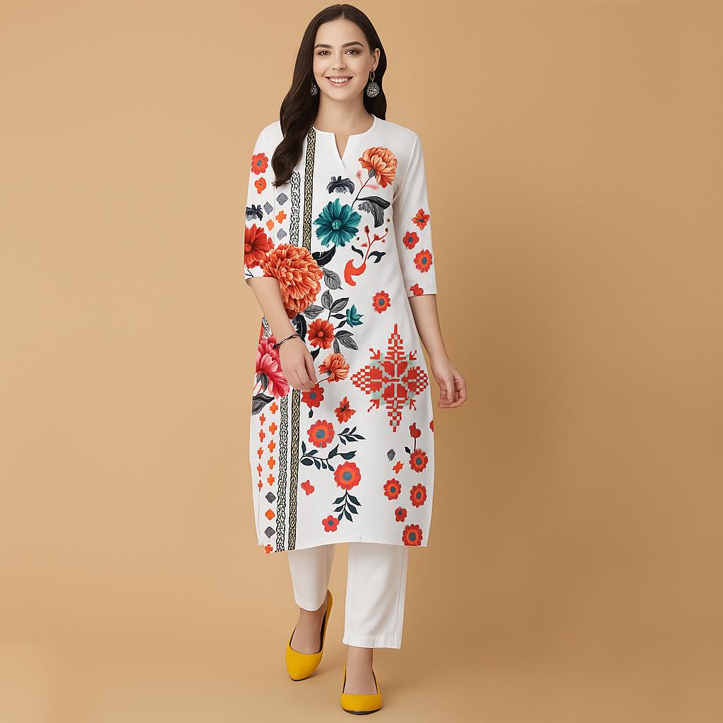 Ethnic Fashion Kurtis - Fiori musulmani Kurt Natale Abito comodo