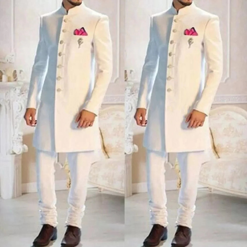 Ethnic Wear Men'S Fashion - Fashion Design White Stand Collar monopetto